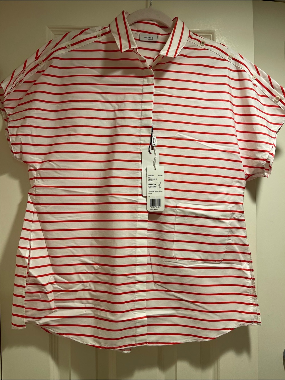 Akris White Shirt with Red Stripes Button-Front Top